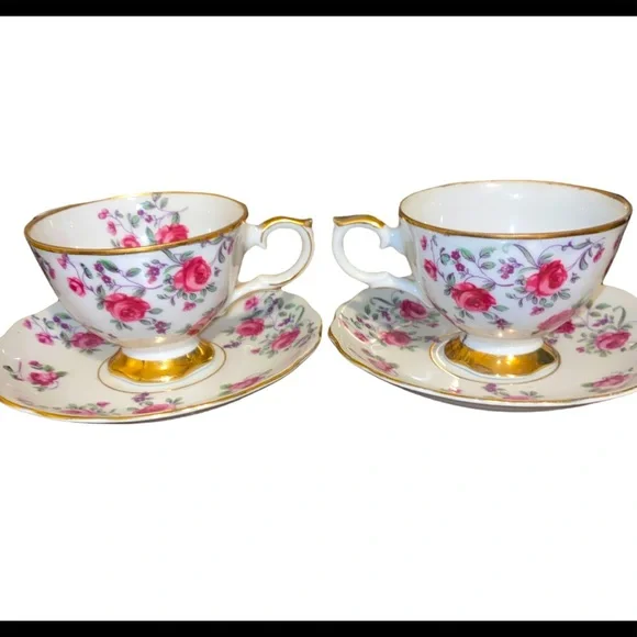 Antique Terry Flower Tea Set and saucers - Picture 2 of 2